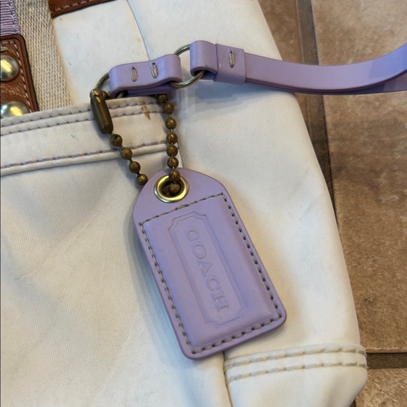 Coach White and Brown Tote with Leather Trim - Picture 2 of 4